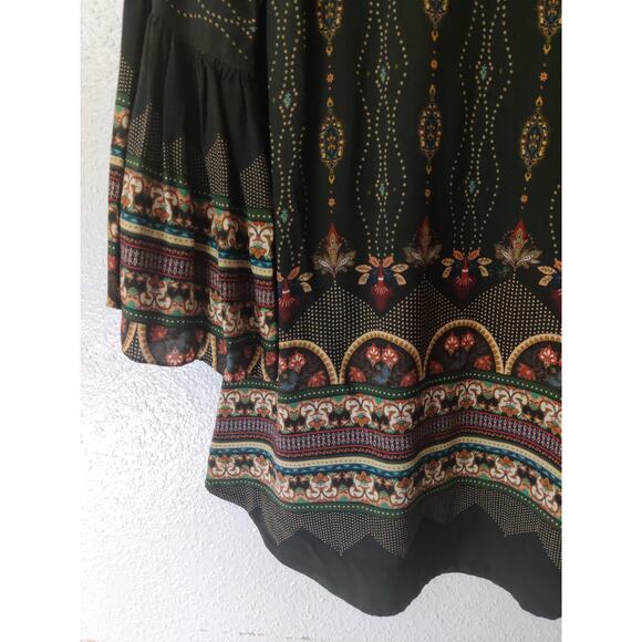 Farm Rio Green Rayon Cut Out Neck & Back Bell Sleeve Mini Swing Dress PP - Picture 7 of 9